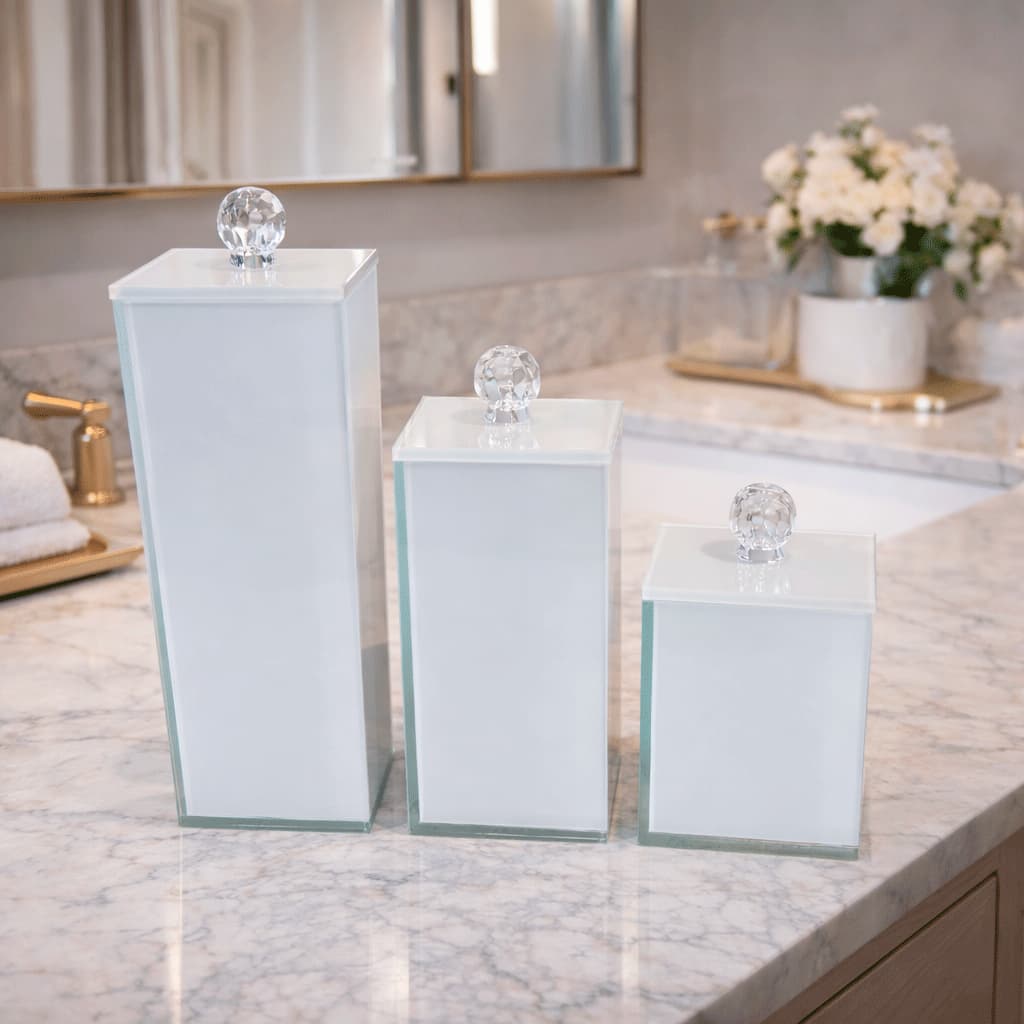 Kit Lavabo Banheiro Luxo Premium Conjunto Trio Organizador Jogo 3 Potes Vidro