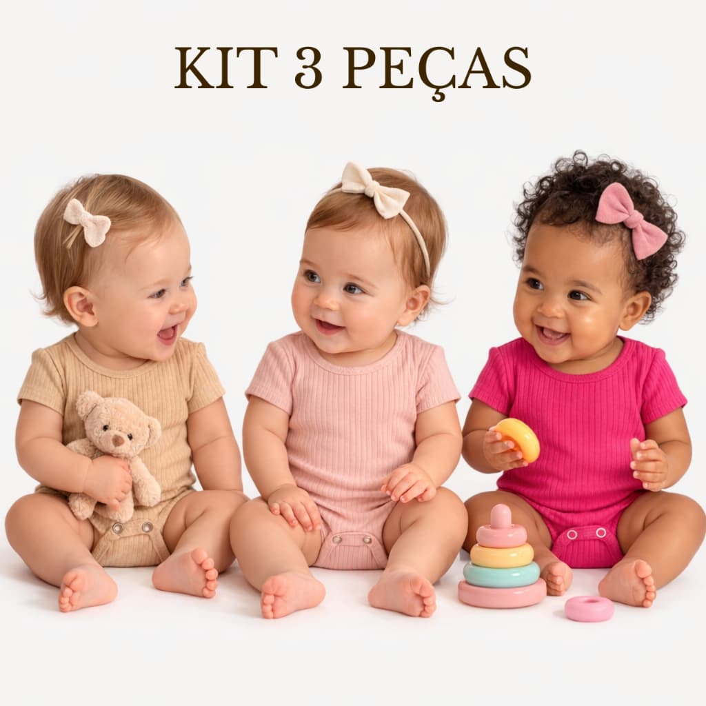 Kit 3 Peças Body Ribana Canelada Lisa Bory Bebe Alta Qualidade Confortavel Pratico