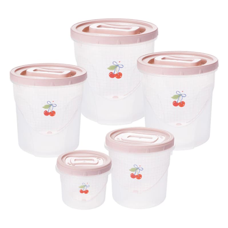 Kit Conjunto 5 Potes Porta Mantimentos Redondos Cereja