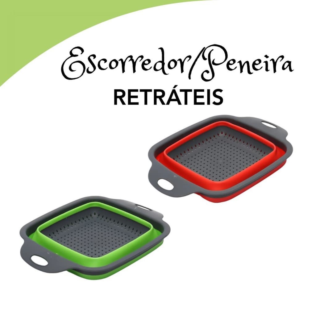 Kit Escorredor Retrátil Silicone -1 ou 2 Unidades- Multiuso Vermelho ou Verde