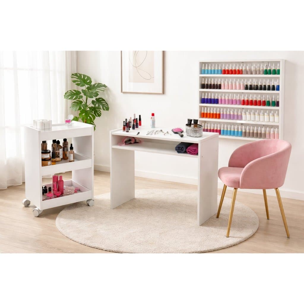 Kit Manicure Profissional Mesa + Carrinho Auxiliar + Expositor para 200 Esmaltes em MDF