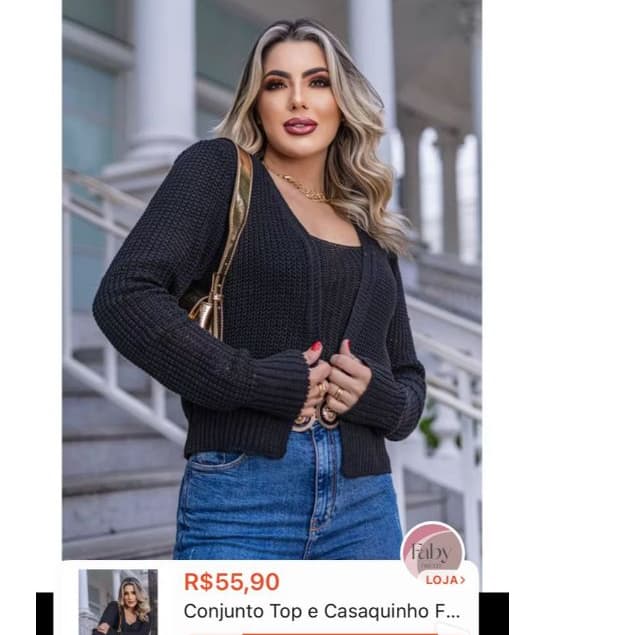 Conjunto Feminino Tricot Top  + Casaquinho  Conjunto Inverno Elegante Manga Longa Lupinacci Tricot