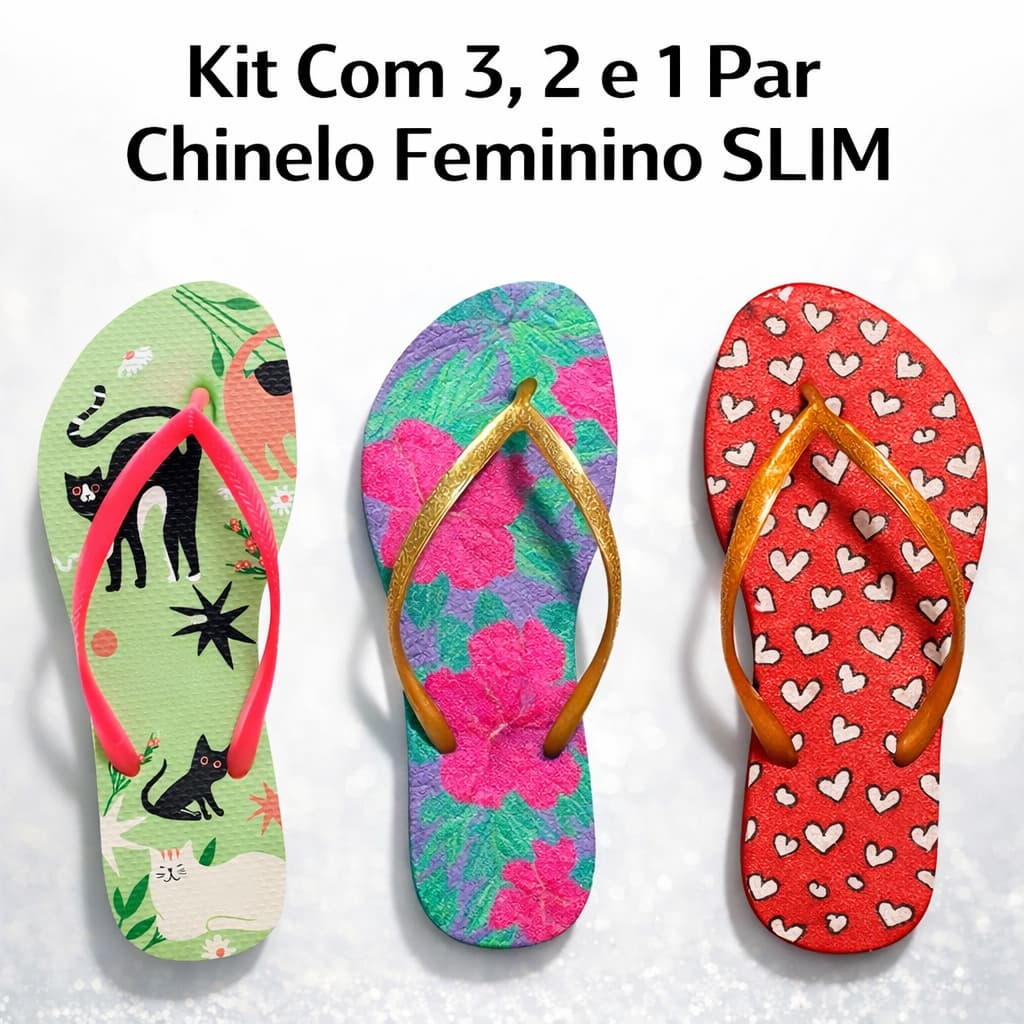 Kit Com 3, 2 Ou 1 Par Chinelo Feminino Adulto Sandália de Dedo Atacado Promoção Barato