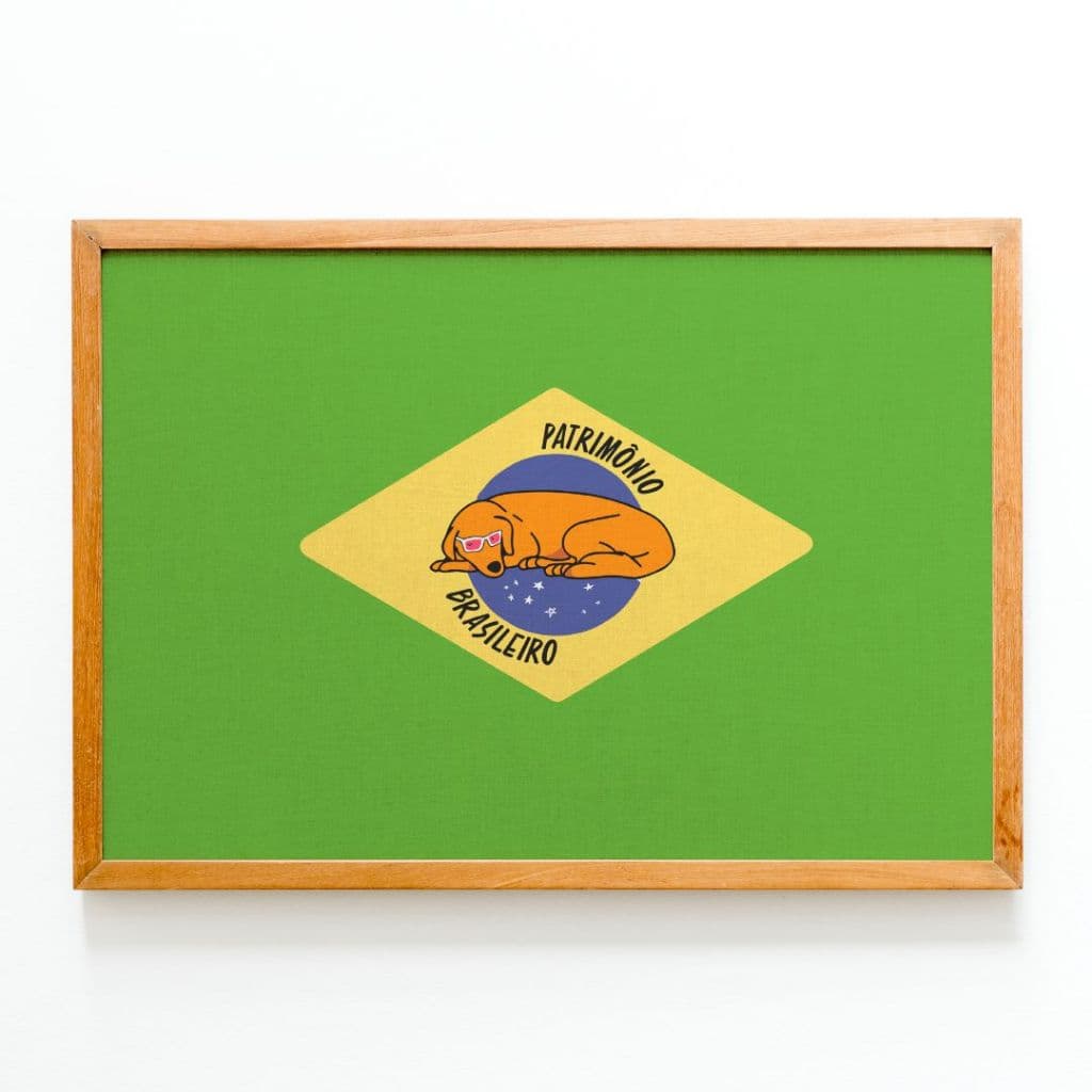 Quadro Decorativo Patrimônio Brasileiro Viralata Carameloem Madeira e Acetato Tamanho Grande A3 Decoração Design Autoral