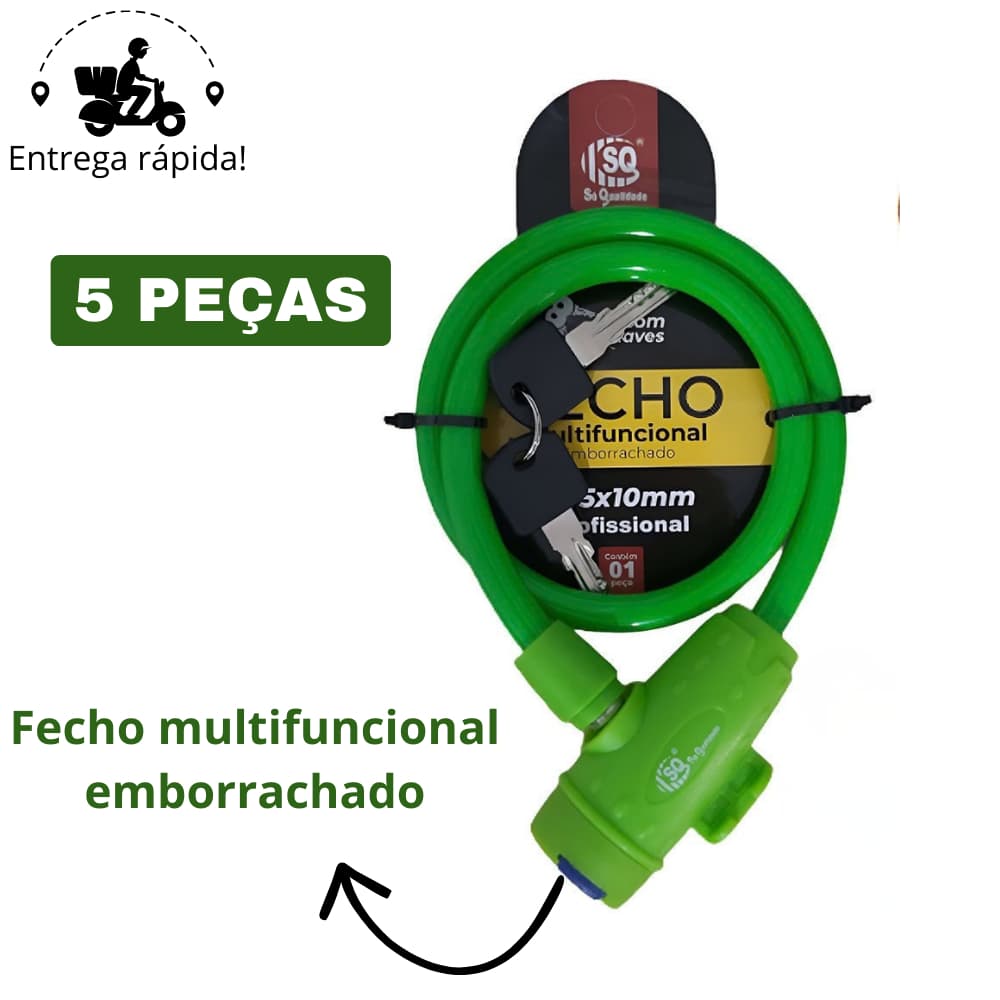 Kit 5 Corrente Cadeado para Moto Alta Segurança Trava Antifurto Reforçada Aço Temperado Emborrachado