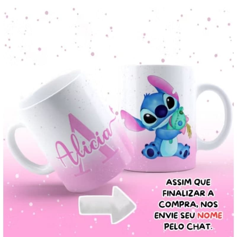 Caneca Stitch Personalizada com Nome - Presente Criativo | Porcelana/Plástico 325ml