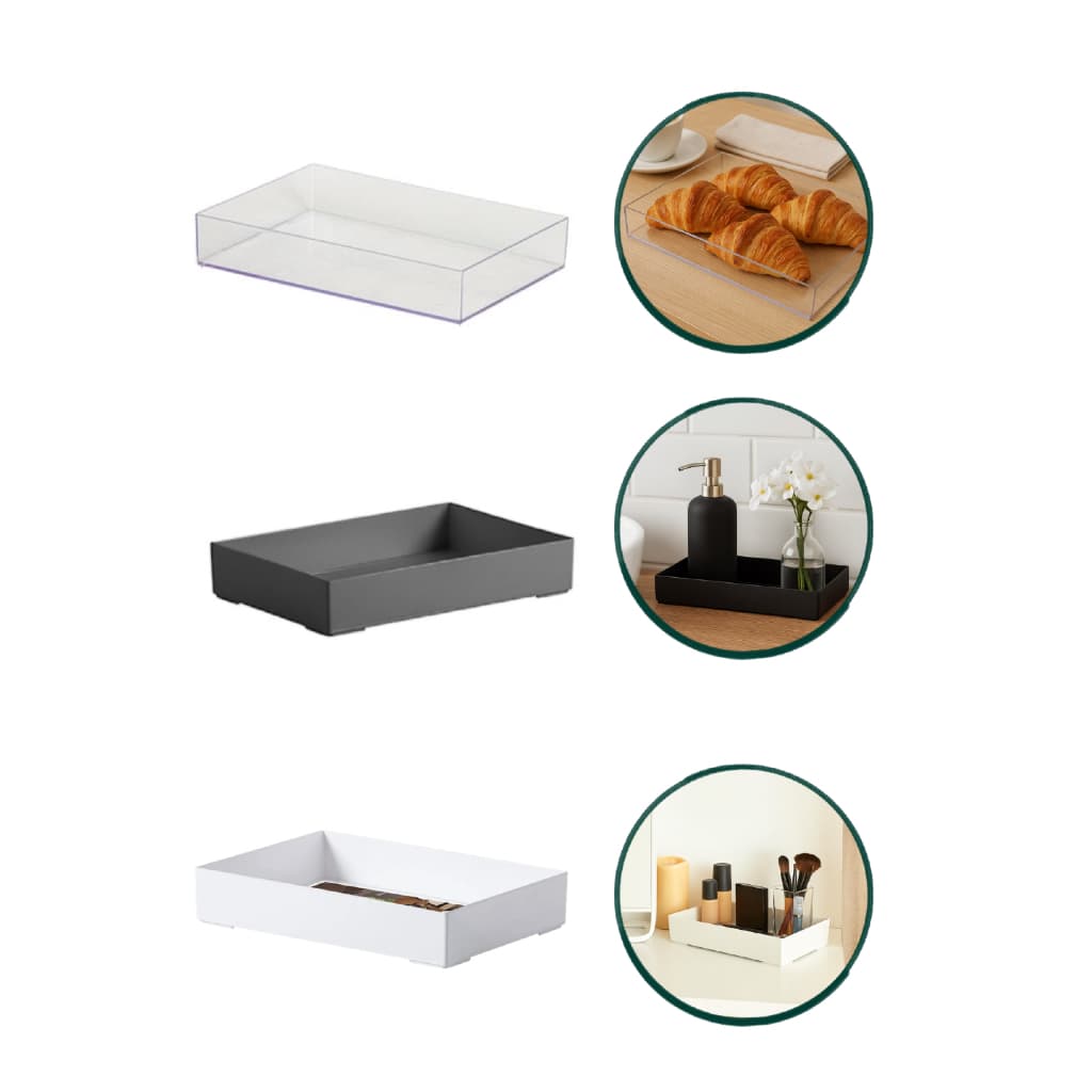 Bandeja em Acrílico 25x17x4,7 cm Organização – Multiuso Lavabo Cozinha Maquiagem