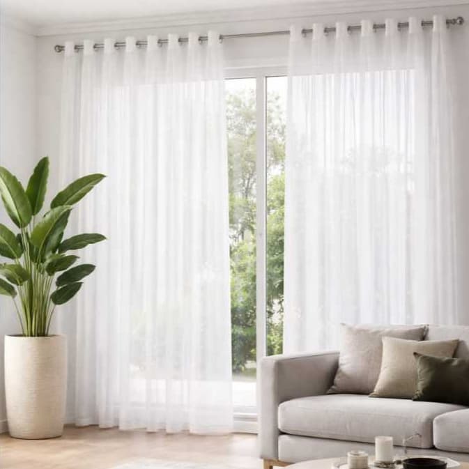 Cortina Voil Gaze Linho Flame Sala/Quarto 3 metros x 2,50 de altura ilhos cromado Elegante e Moderna