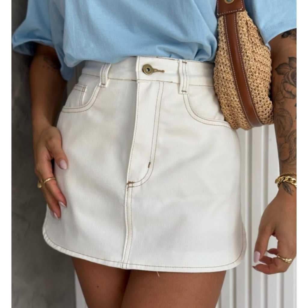 short saia,NME,  off white, jeans