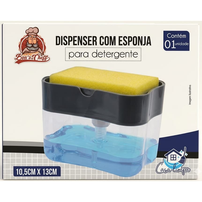 Dispensador para Sabão Detergente 2 em 1 Acompanha Bucha Esponja