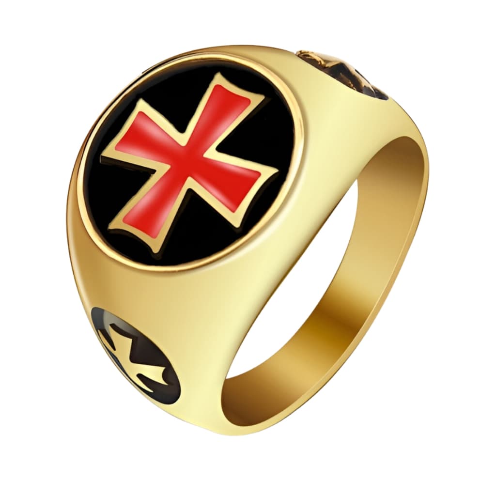 Anel masculino cruz de malta banhado a ouro 18k