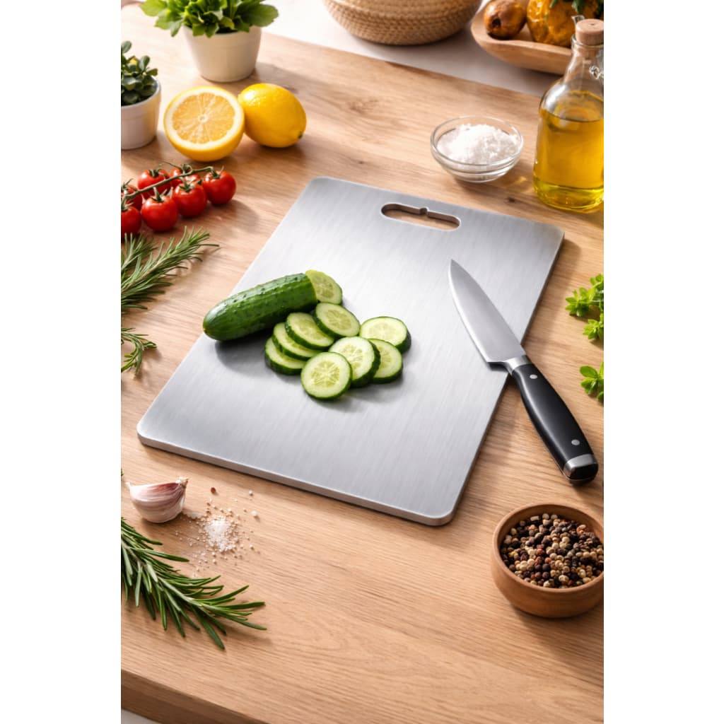 Tábua de Corte em Aço Inox Carne Legumes Verduras Frutas Preparos na Cozinha Resistente Antibacteriana