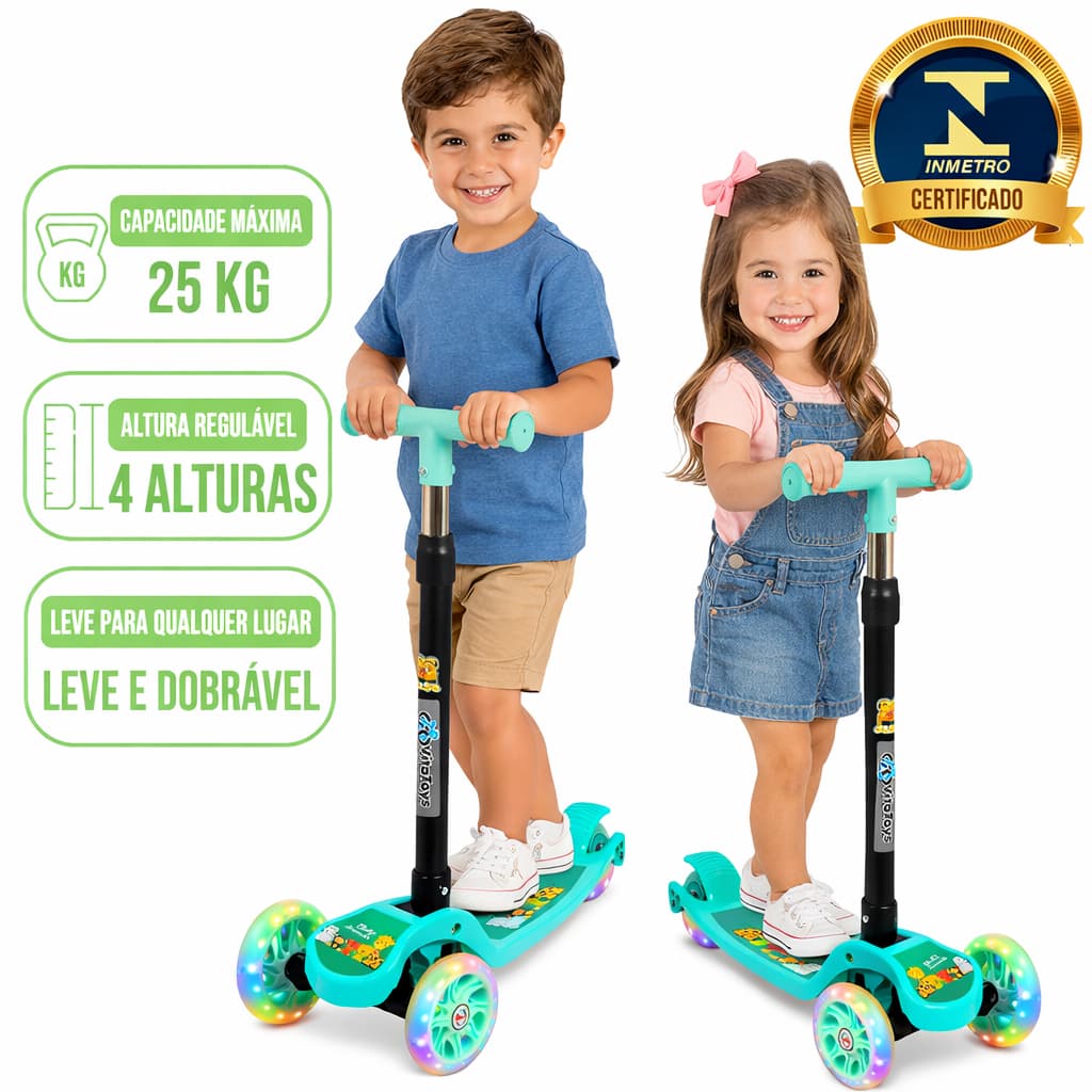 Patinete Infantil 3 Rodas Dobravel Base Antiderrapante Freio Traseiro VitaToys Verde