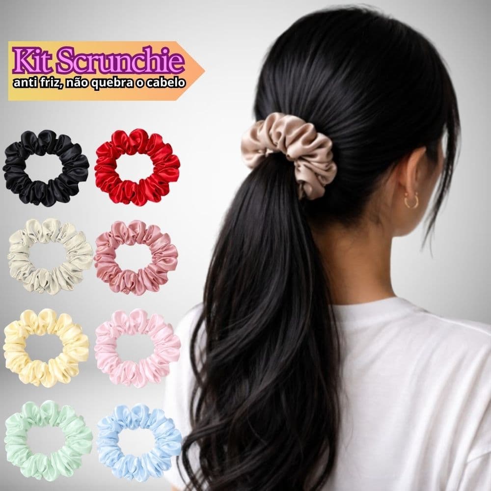 Kit Scrunchies Elastico Xuxinha com frufru Amarrador Não quebra Cabelo Varias Cores kit com 3/6/9