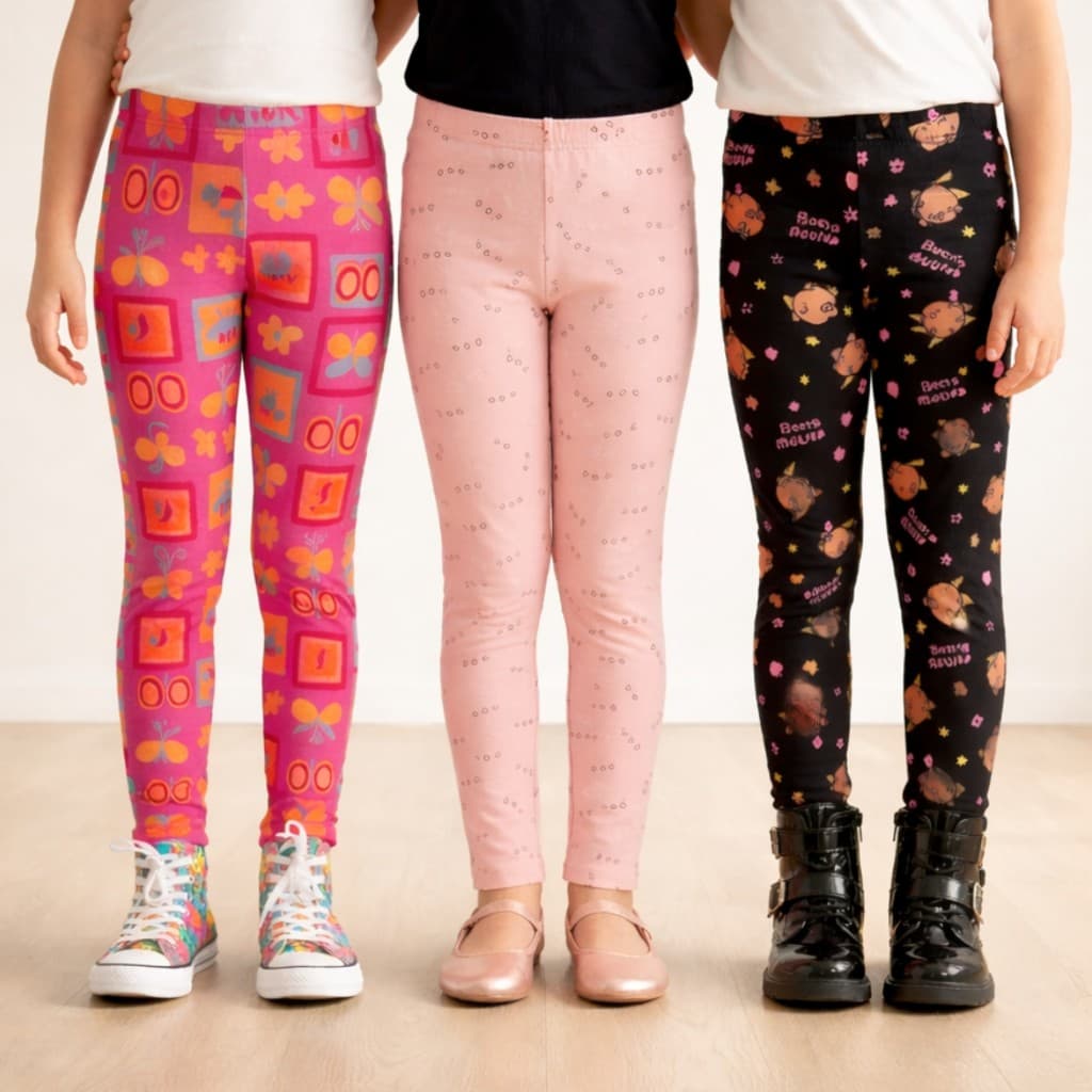 Kit 3 Leggings Sortidas Infantis Estampadas Menina 1 ao 12 Anos Calça Legging Infantil Feminina Sortido
