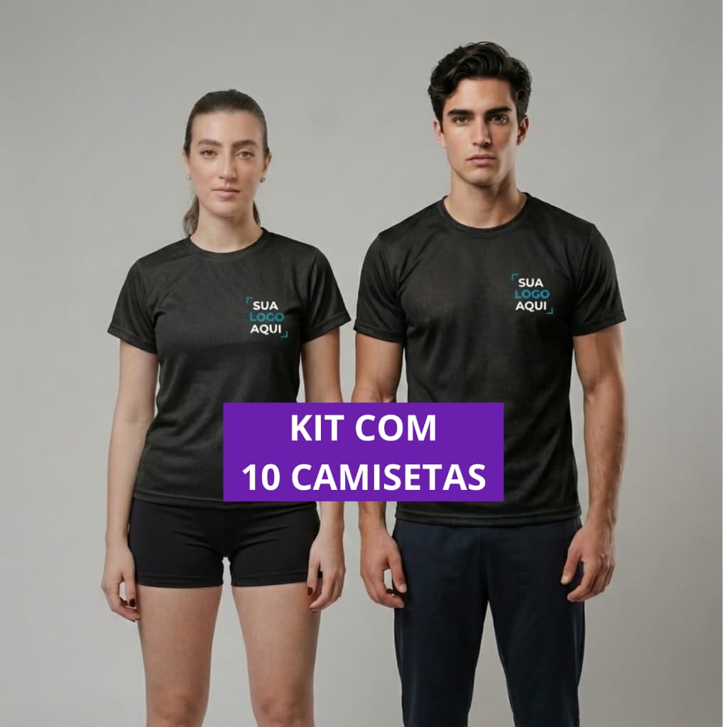 KIT 10 Camisetas DRY FIT Estampadas Personalizadas Com Sua Logo Respirável Térmica UV - LANÇAMENTO