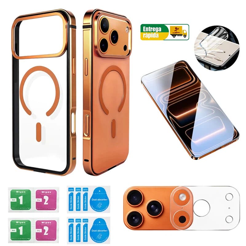 Capa Premium Estrutura em liga P/ Iphone 17 Pro max, C/2 películas protetoras 2 protetores de lente