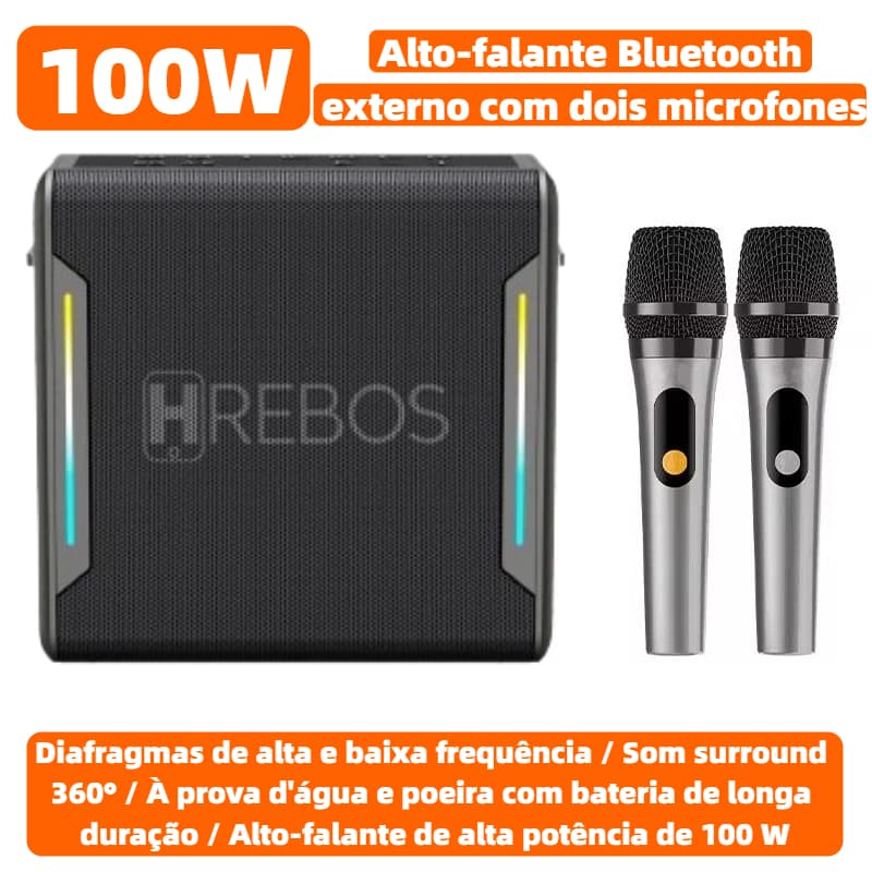 Caixa de Som Bluetooth Karaokê Com Dois Microfones Alto-falante de Potência Alta Qualidade de Som 100W CS-805