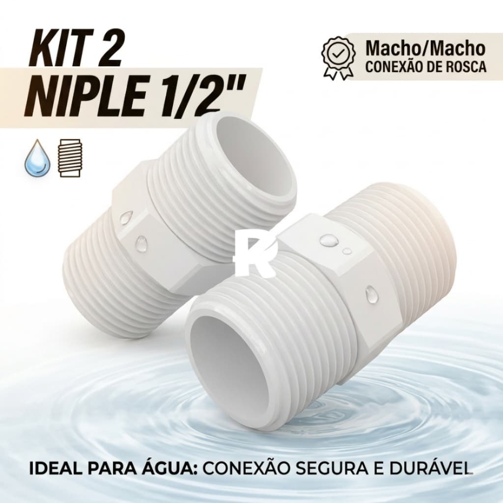 Kit 2 Niple 1/2 Macho/Macho Conexão Rosca Para Água