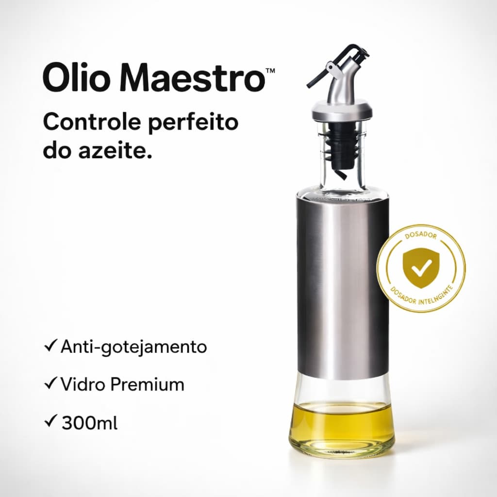 Galheteiro Azeite e Vinagre 300ml Vidro com Bico Dosador Inox Anti Gotejamento Dispenser Cozinha Gourmet