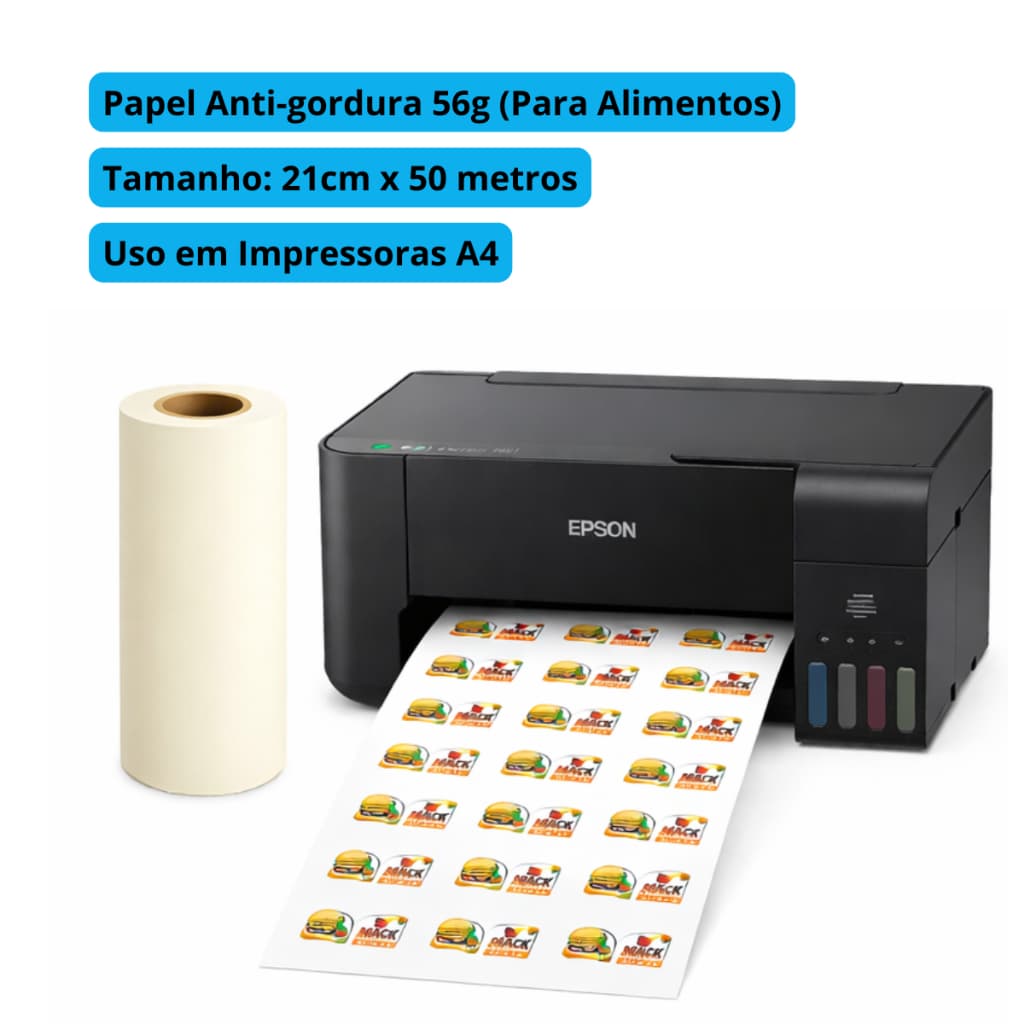 Bobina Papel Anti Gordura A4 210MMX50M 56G X2P (Para Alimentos) Para Impressoras A4