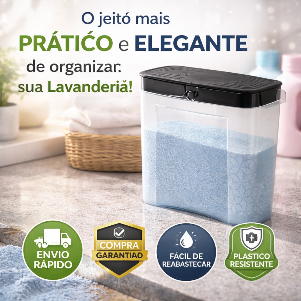 Porta Sabão Pó UZ Slim Organizador Lavanderia Dosador 1,5kg Transparente