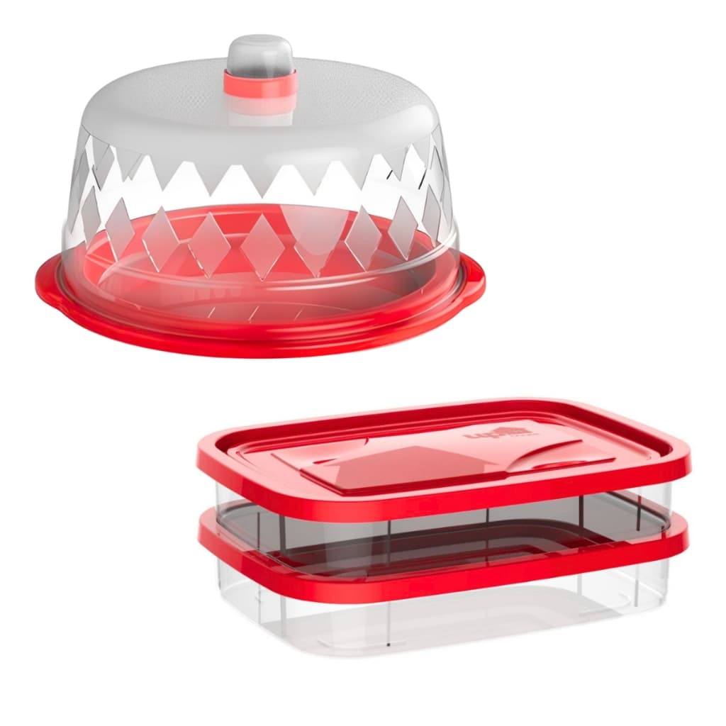 Kit Porta Frios Duplo + Queijeira C/ Tampa Transparente Prático Resistente Gourmet Multiuso Cozinha