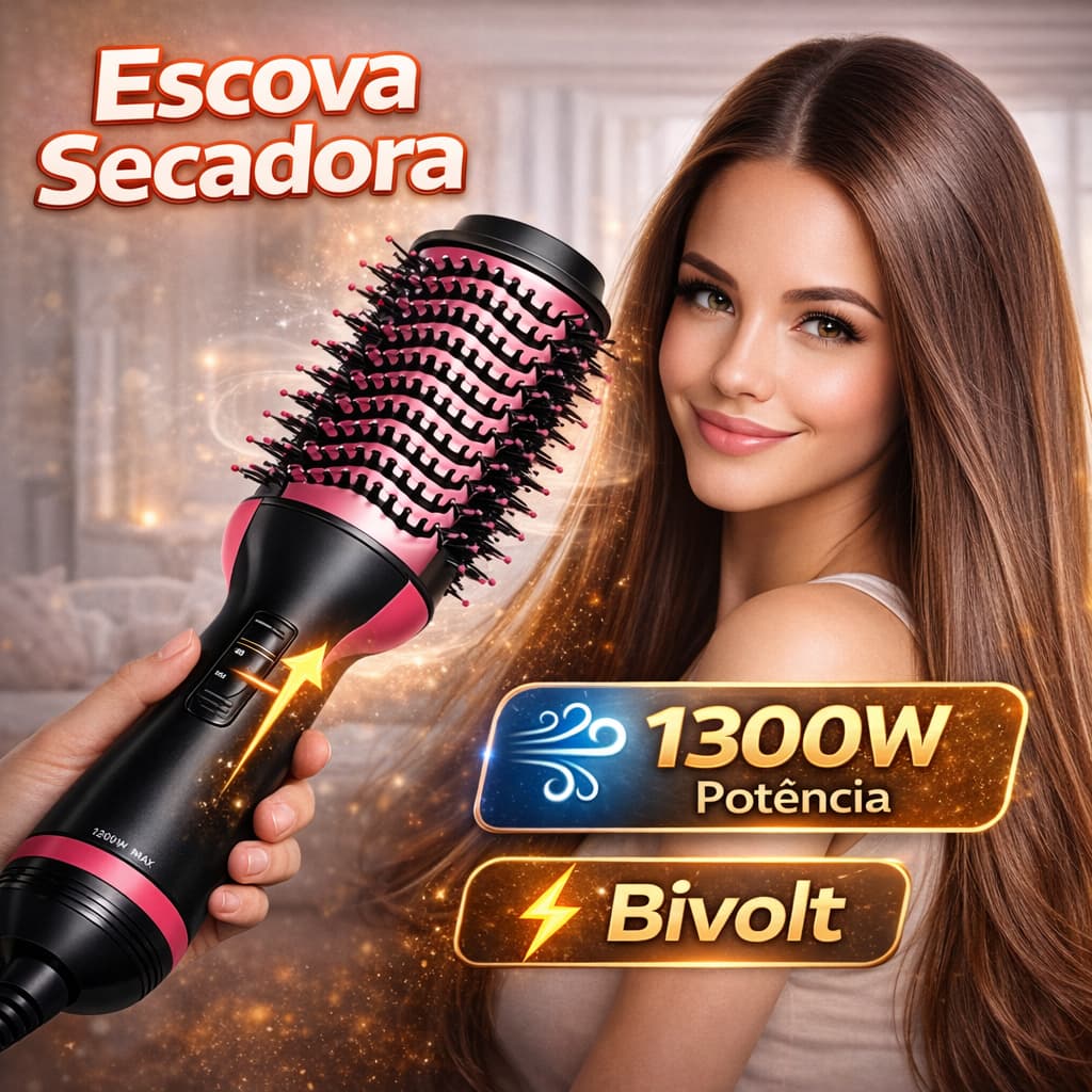 Escova Alisadora Secadora Bivolt 1300w Modeladora Cabelo Profissional