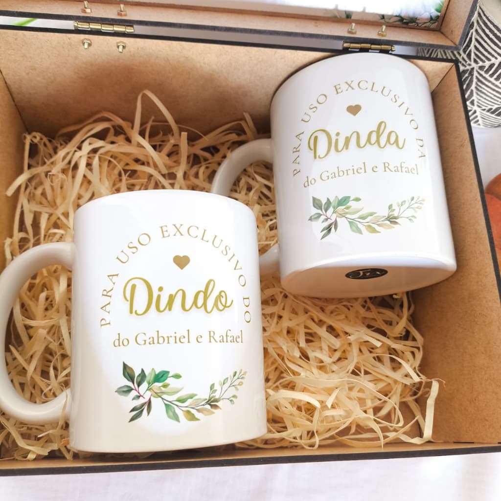 Kit Padrinhos de Batismo / Consagração com Canecas e Nossa Senhora em Gesso