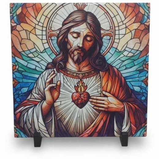 Azulejo Personalizado no formato quadrado 15cm x15cm Jesus estilo vitral