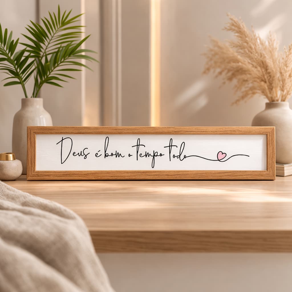 Quadrinho 40x10 DEUS E BOM O TEMPO TODO  para sala\rack\quarto\decoração
