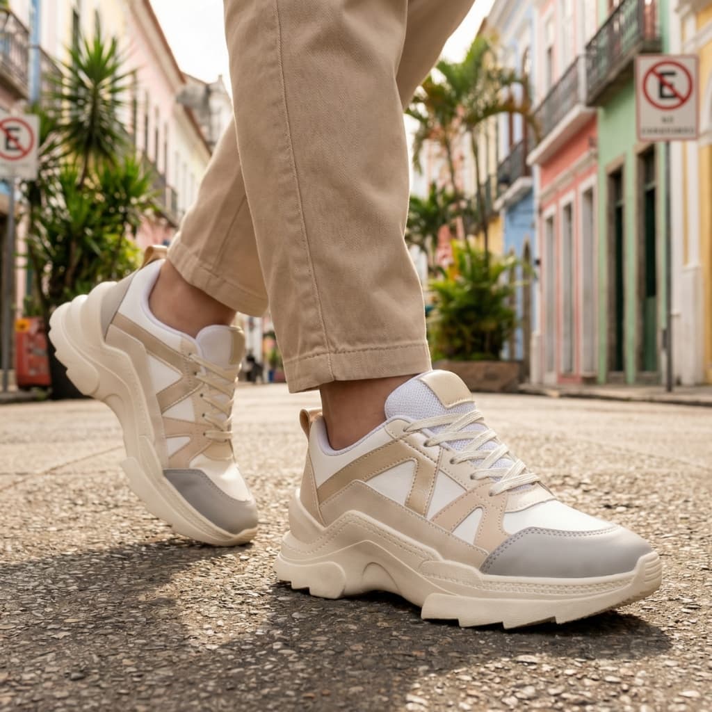 Tênis Feminino Tratorado Sneaker Plataforma, Estilo e Conforto Premium