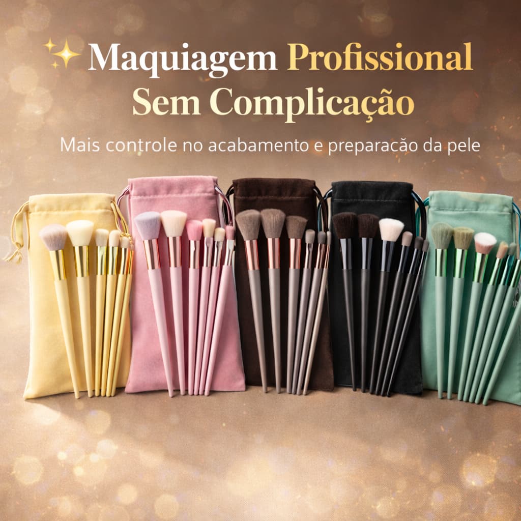 Kit Pincéis Maquiagem Profissional 13 Peças com Bolsa Veludo Completo Macio Alta Precisão