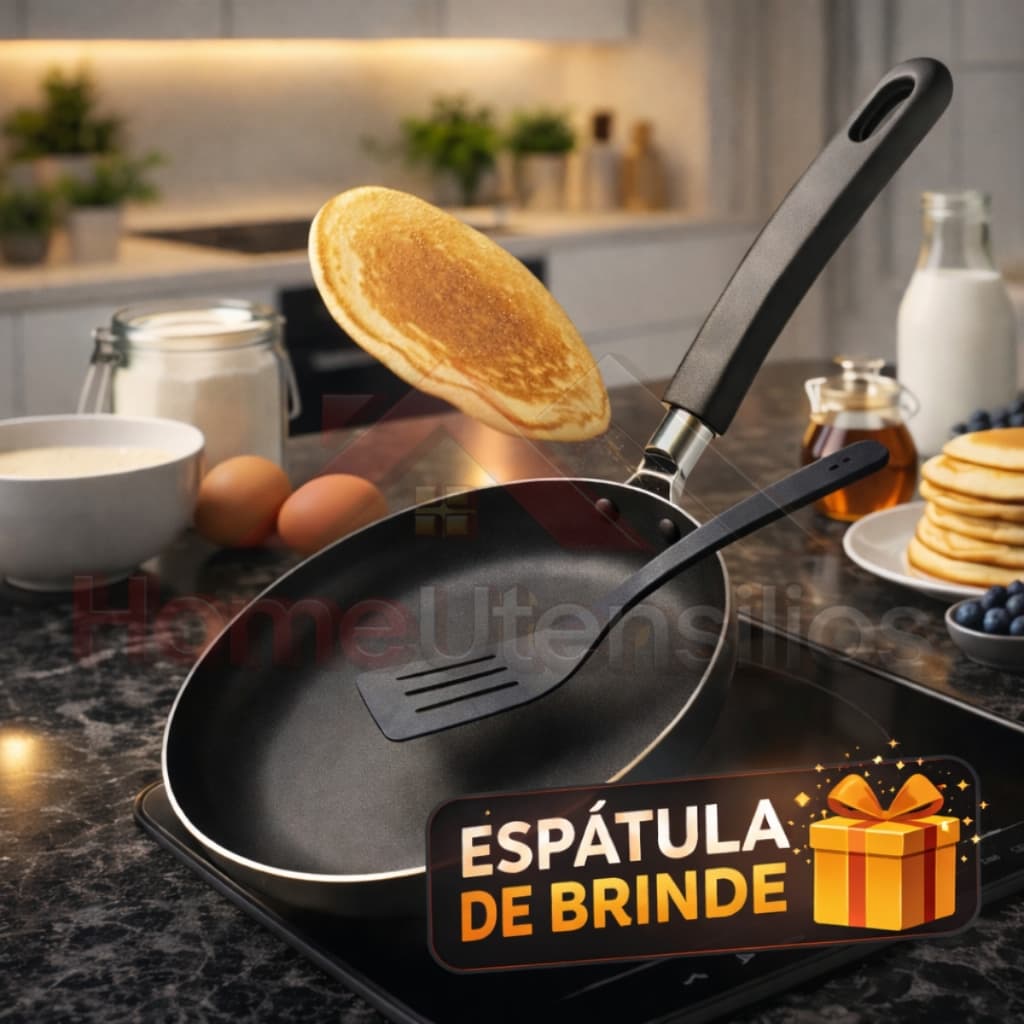 Frigideira Panquequeira Antiaderente + Espátula Frigideira Tapioqueira Omeleteira Teflon 20cm