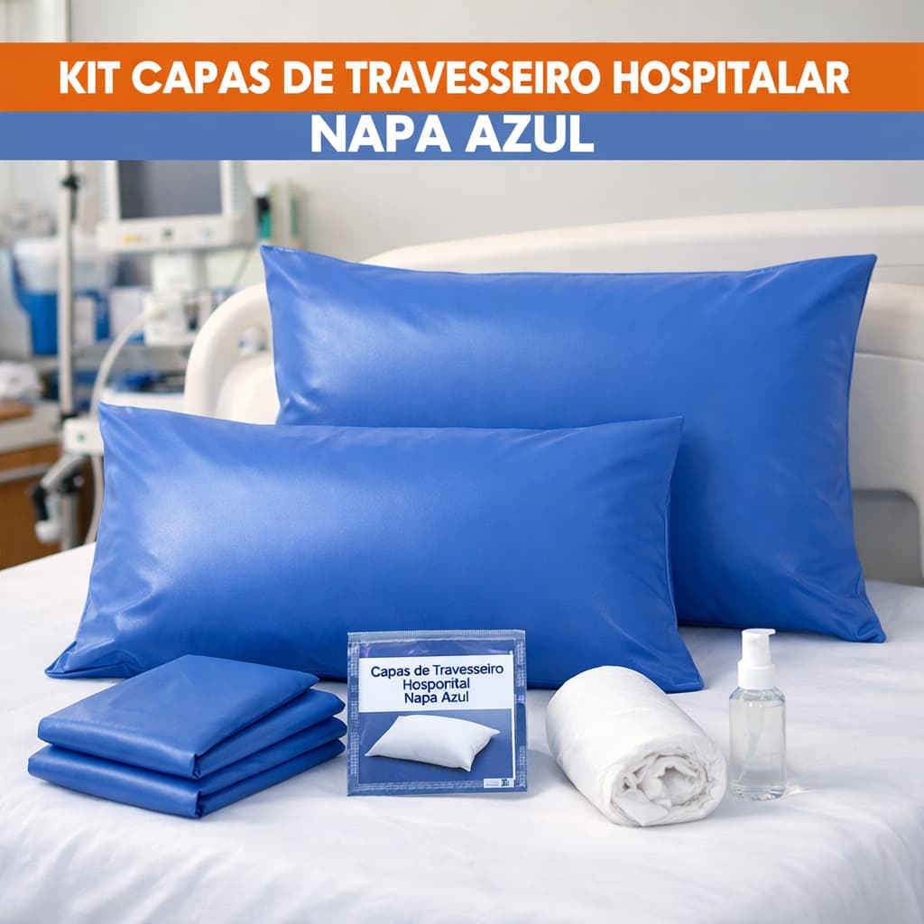 Kit 4  Capas Travesseiro Hospitalar Impermeável Napa Azul 50x70 Com Zíper