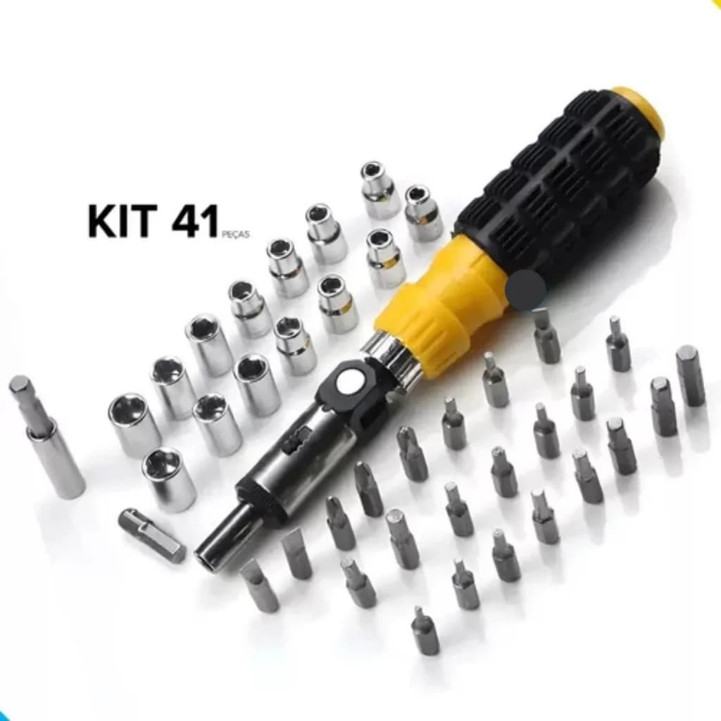 Kit Completo 41 Peças Jogo de Chaves Intercambiáveis Soquetes Canhão E Bits