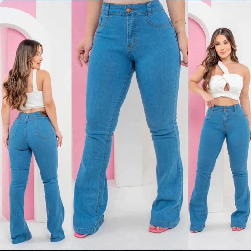 Calça jeans com Lycra e cintura alta