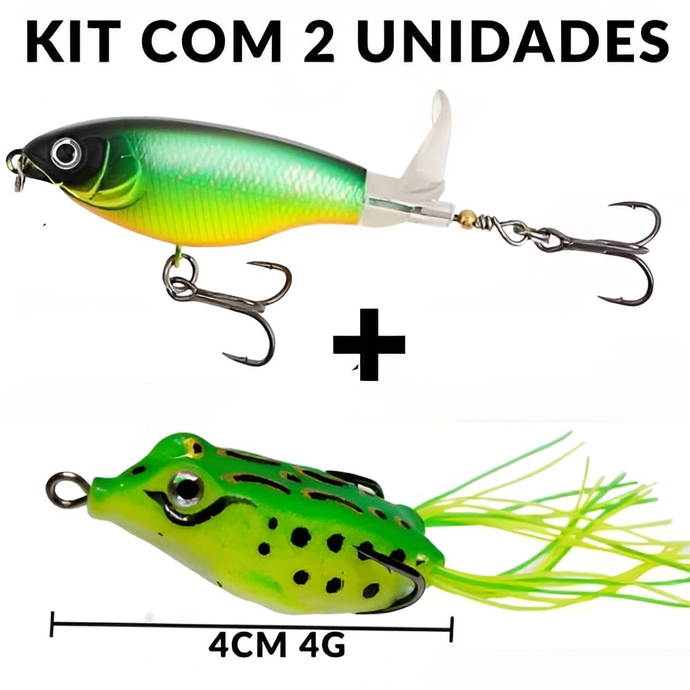Isca Artificial Kit 2 Unidades Sapo + Popper Cauda Giratória Tucunaré Traíra Bass
