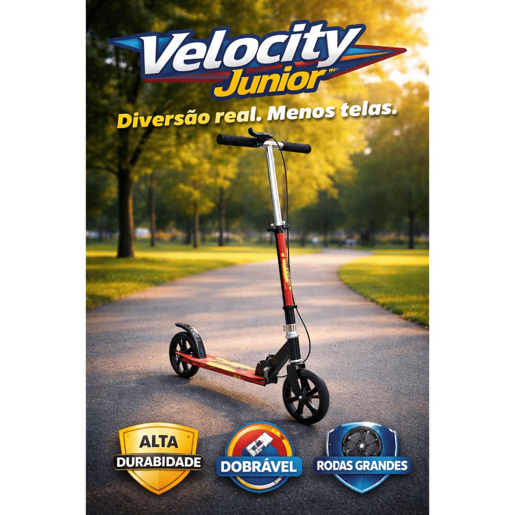 Patinete Infantil Dobrável Rodas Grandes Velocity Jr. Alta Durabilidade Leve Portátil