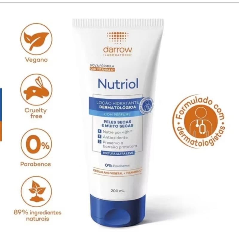 Nutriol Loção hidratante dermatológico com Vitamina C (Com Perfume) peles secas e muito secas 200ml