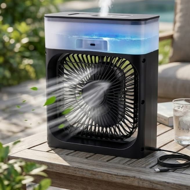 Ventilador Climatizador Portátil Recarregável USB Compacto Silencioso Preto