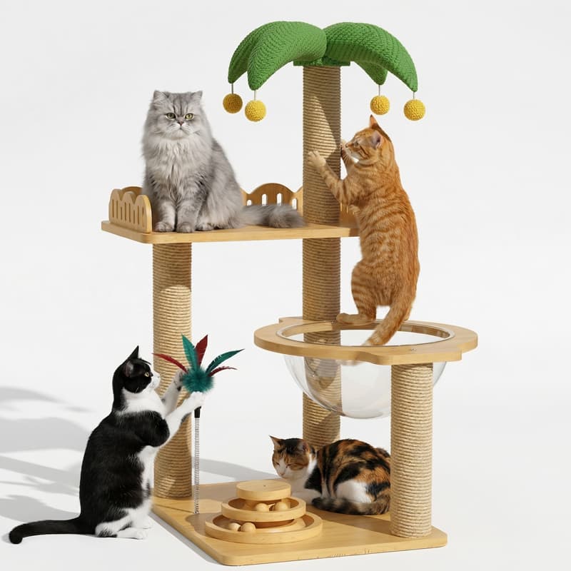 Arranhador em forma de coqueiro para gatos, estrutura de escalada para gatos