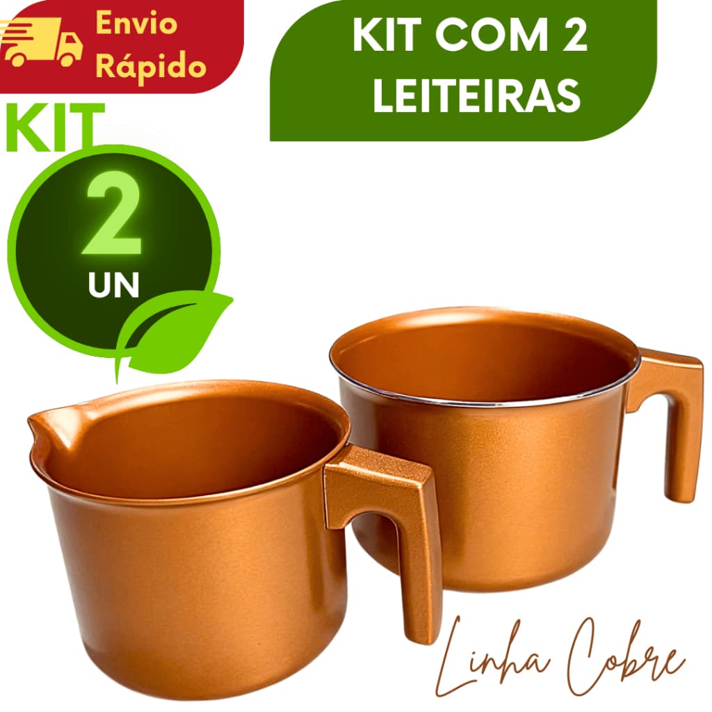 Jogo de 1 e 2 Caneco Leiteira Fervedor Canecão Com Revestimento Cerâmico Linha Cobre 1,6/ 1,1 Litros