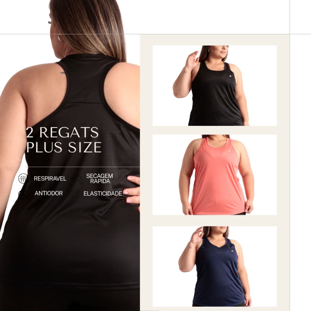 Kit 2 Regatas Plus Size Dry Fit Feminina Academia