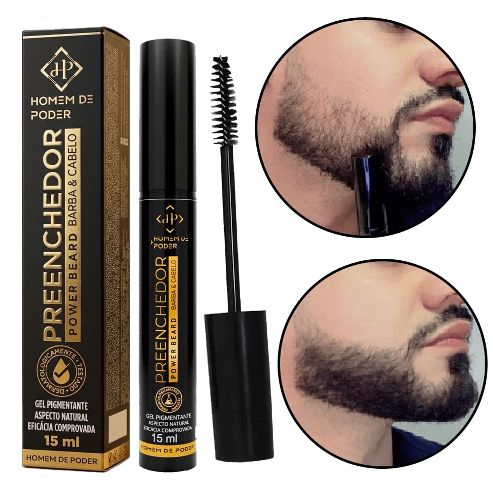 Preenchedor e Escurecedor de Barba em Gel 15ml Homem de Poder – Disfarça Falhas e Fios Brancos