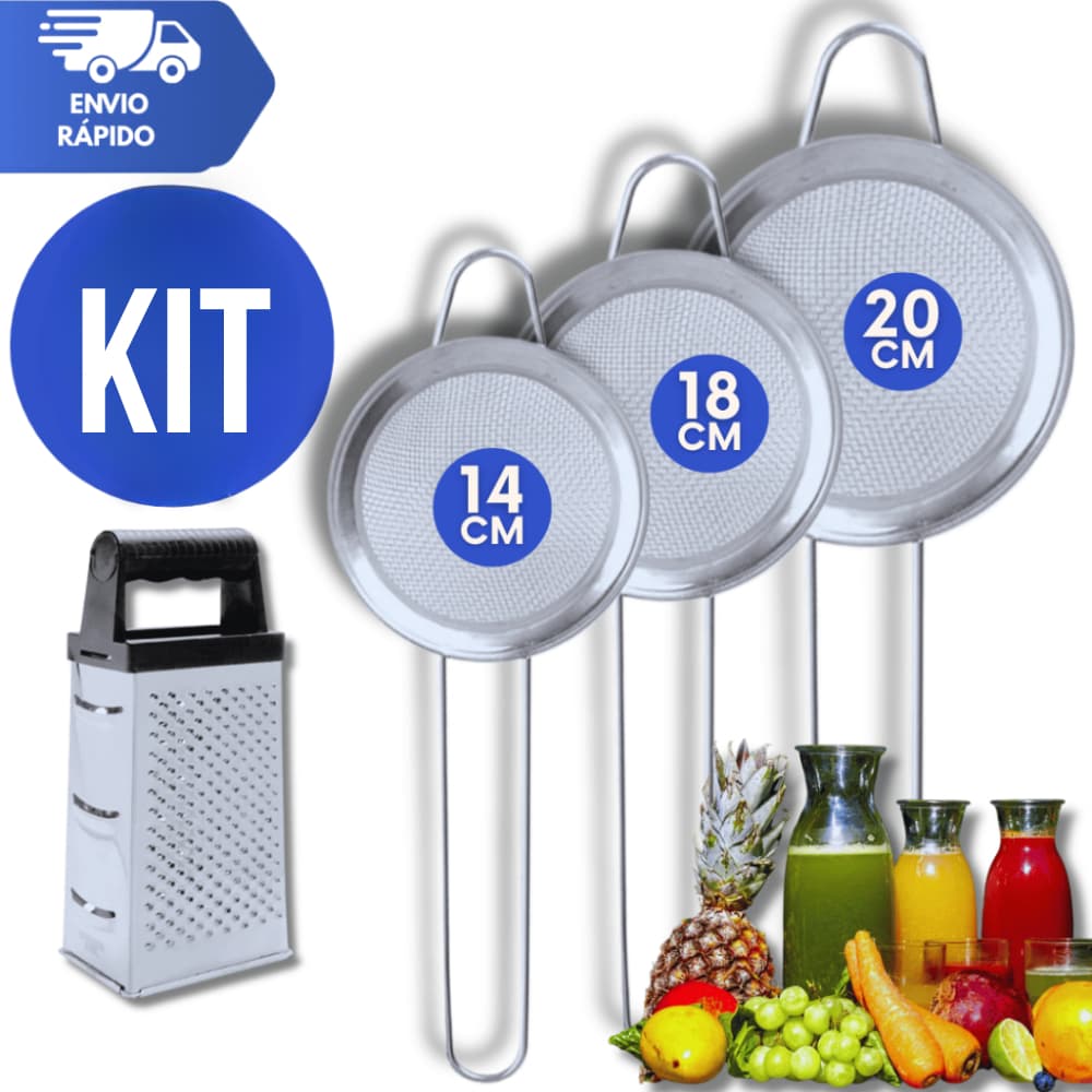 Ralador 4 Faces Peneiras Inox Coador Manual Em Aço Inox Para Cozinha 20cm 18cm 14cm Premium sucos