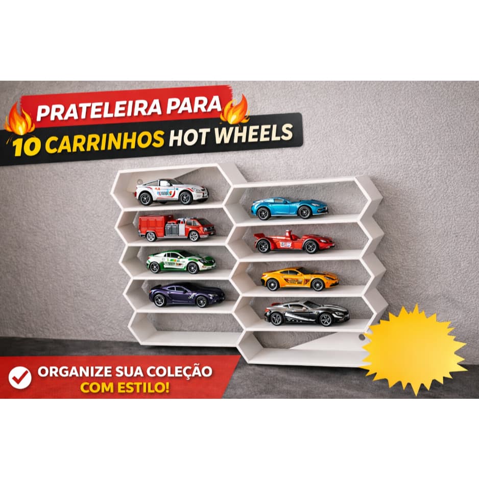 Display Prateleira Hot Wheels Estante Modular Para Parede Carrinho Gearhead Miniaturas 10 Carrinhos
