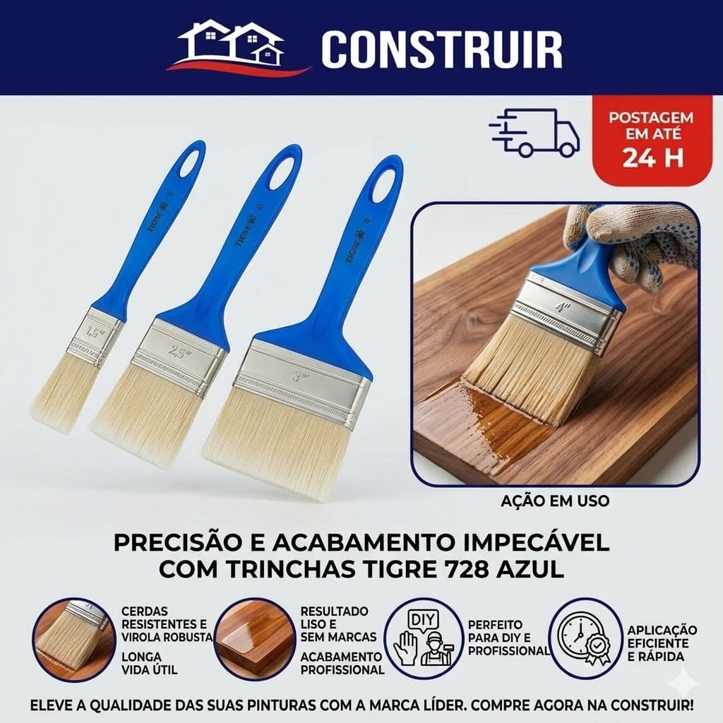 Pincel de Pintura Profissional Trincha Tigre para Verniz Vários Tamanhos
