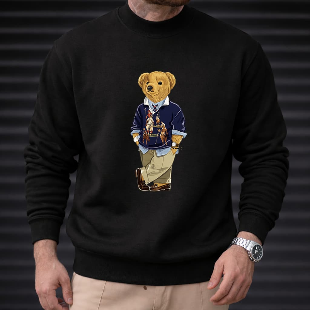 Moletom Urso Polo Wear Gola Redonda Masculino Casual Básico Inverno