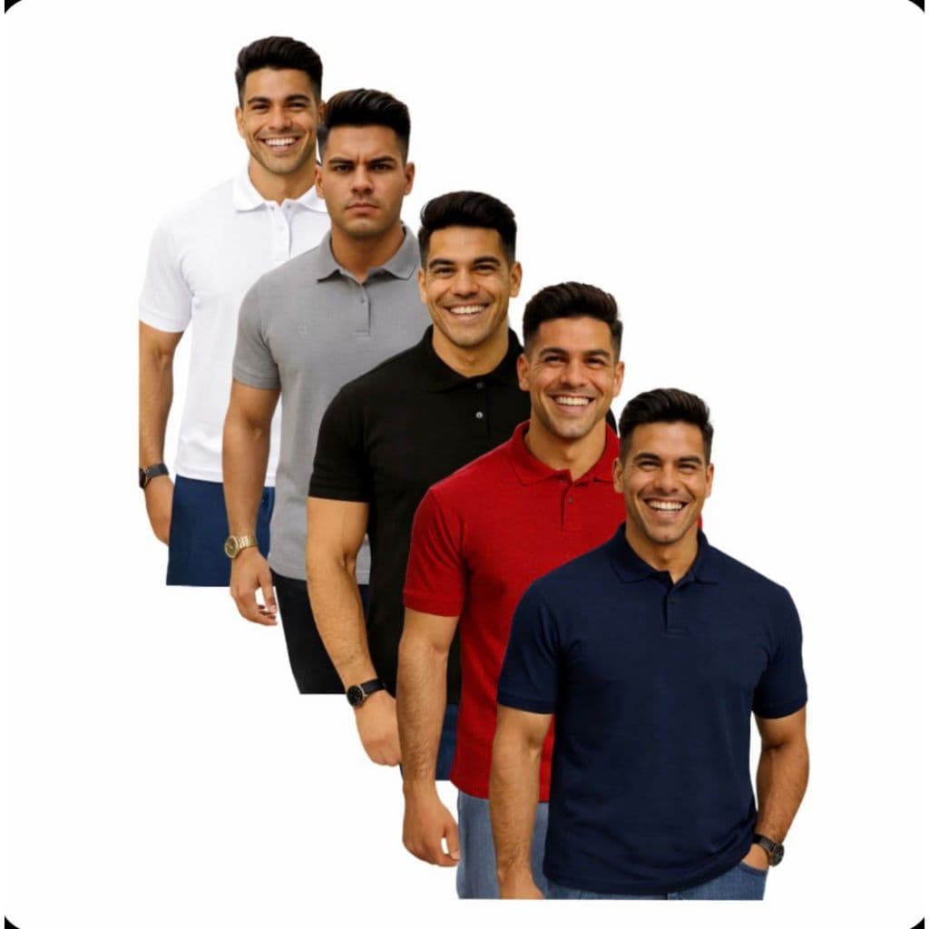 KIT Camisetas Polo Masculina Piquet 24 Slim Algodão Casual